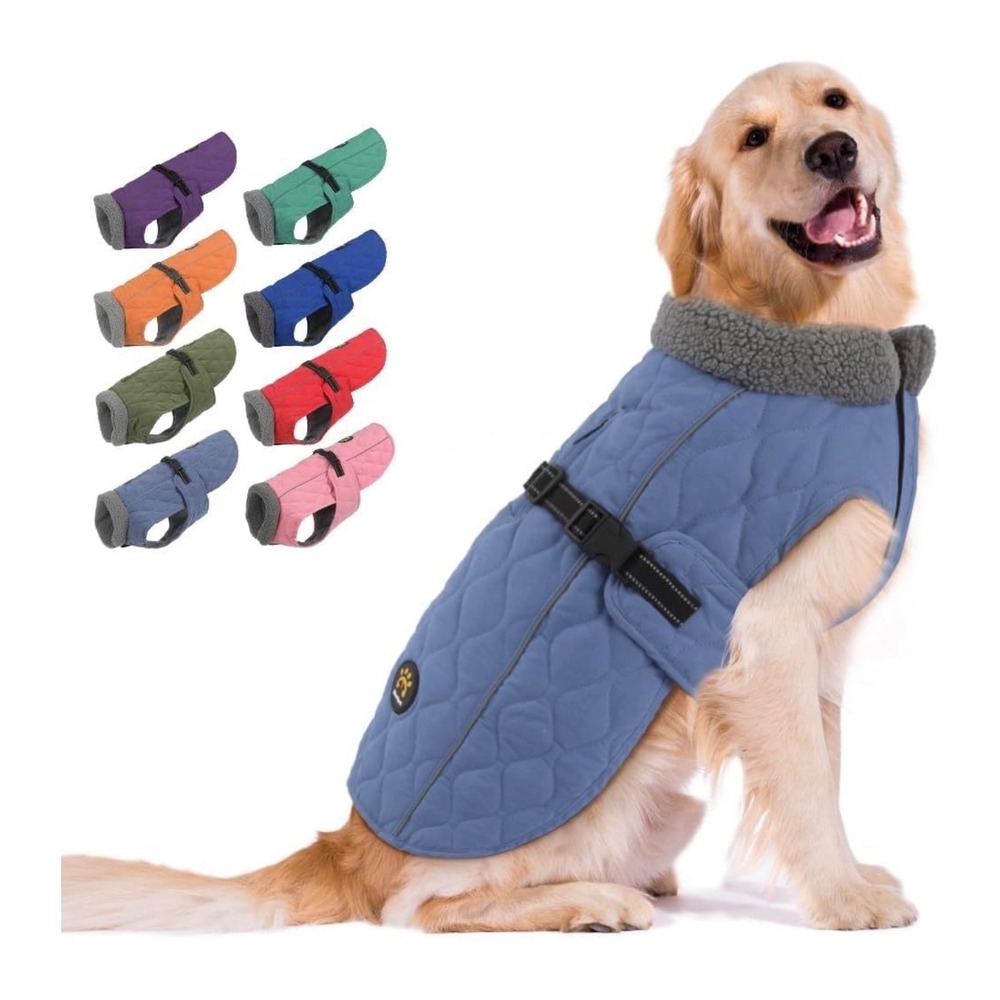 Sheripe Blue Quilted Winter Dog Coat Fleece Lined Reflective Water Resistant M